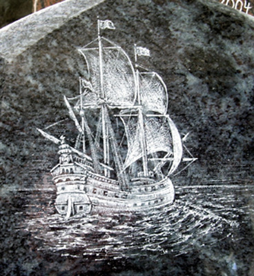segelschiff auf stein